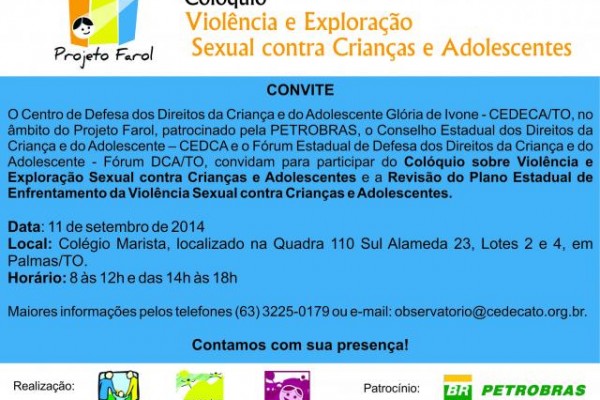 Cedeca promove em Palmas colóquio sobre violência sexual